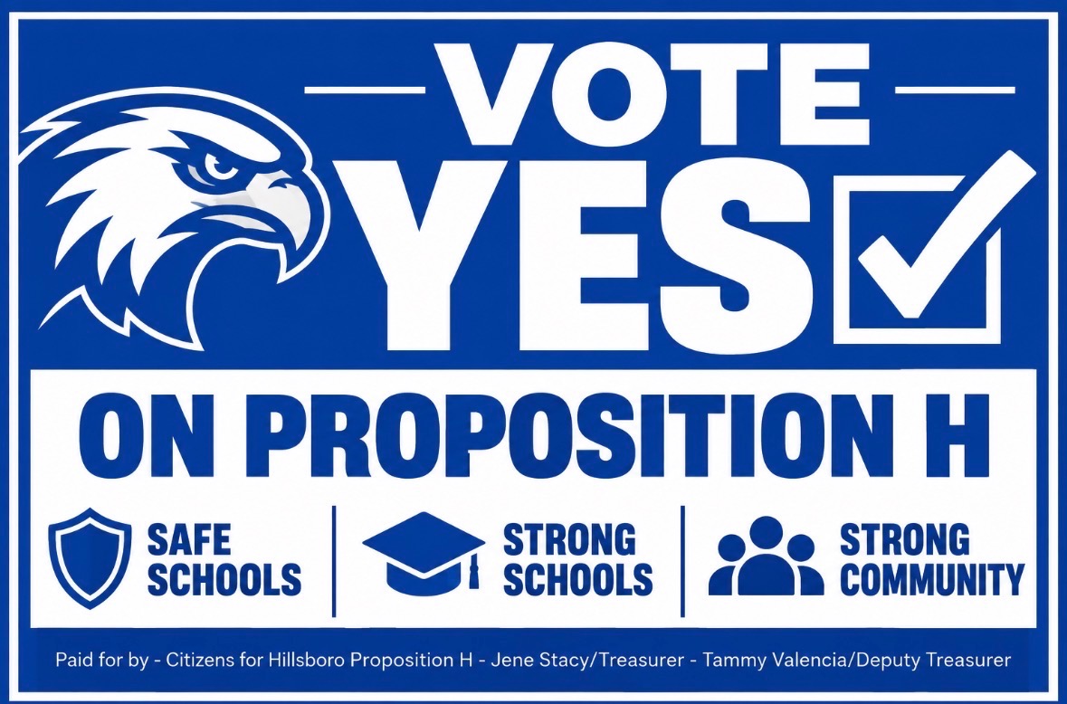 Vote Yes on Proposition H yard sign: safe schools, strong schools, strong community.